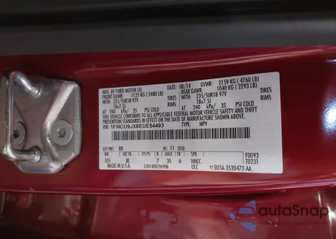 2014 Ford Escape Titanium z USA, uszkodzony, nr VIN 1FMCU9JX8EUE54493